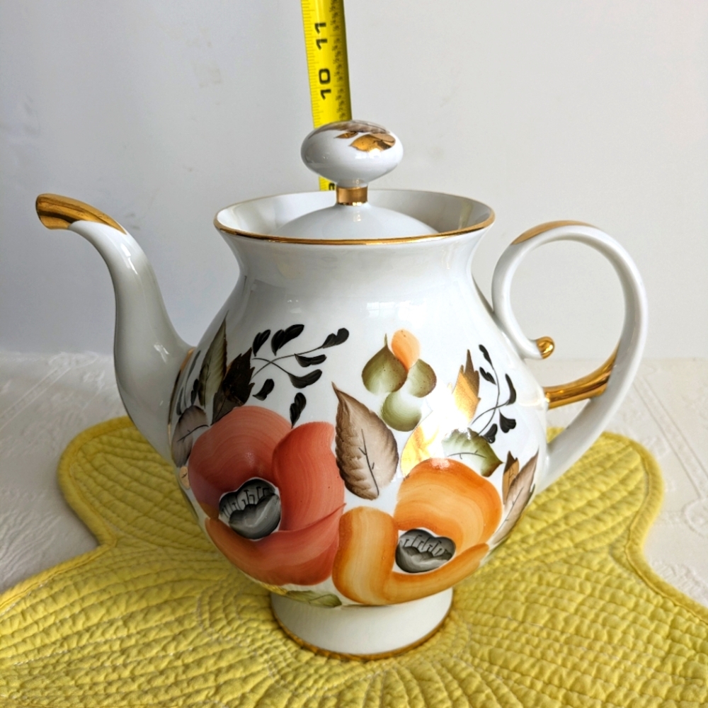 Russian Vintage Porcelain Hand Painted Tea Pot With Gold Trim And all …